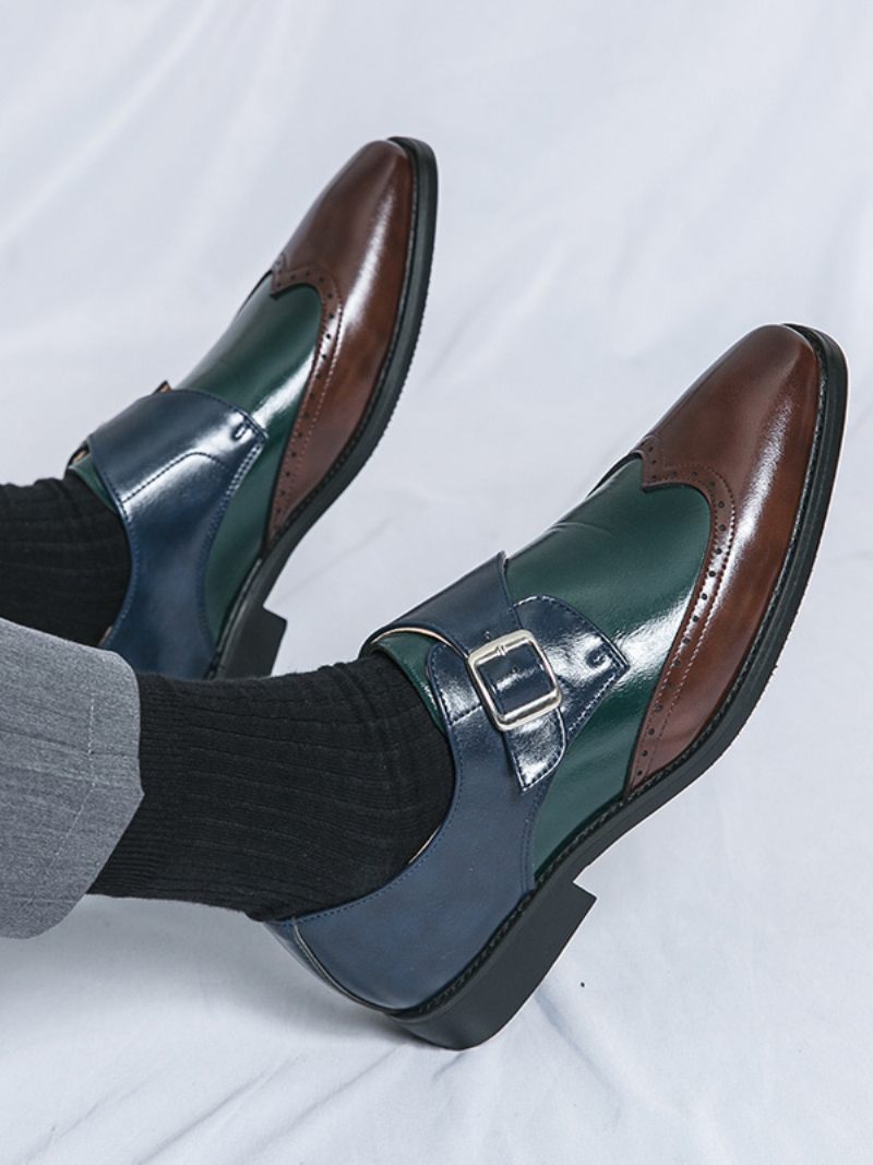 Chaussures Habillées Pour Hommes Qualité Bout Carré Slip-on Cuir Pu Bal Laofers - Marron Café