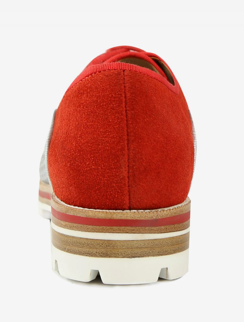 Chaussures Habillées Rouges Cuir Hommes Bout Rond Rivets Oxford À Lacets Perlées - Rouge