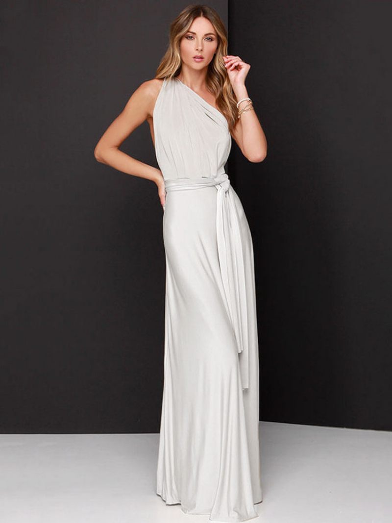 Robe Maxi Sexy D'anniversaire Pour Femmes Sans Manches Col Plongeant Dos Nu Couleur Unie Bal - Beige