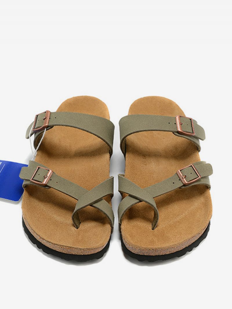 Sandales Pour Hommes À Enfiler Avec Sangle Réglable Et Boucle Plates - Vert