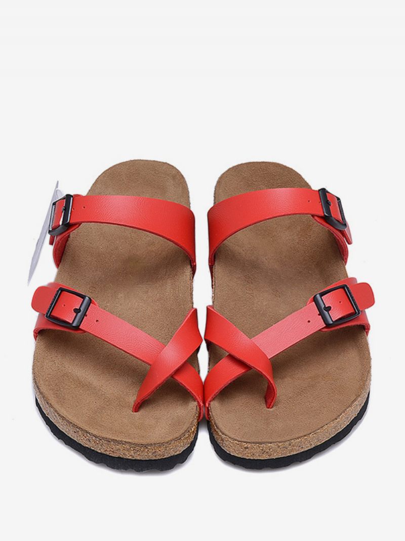 Sandales Pour Hommes À Enfiler Avec Sangle Réglable Et Boucle Plates - Rouge