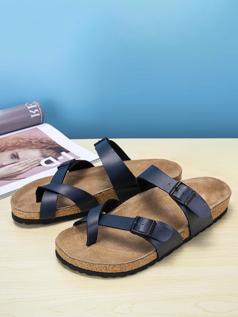 Sandales Pour Hommes À Enfiler Avec Sangle Réglable Et Boucle Plates - Bleu