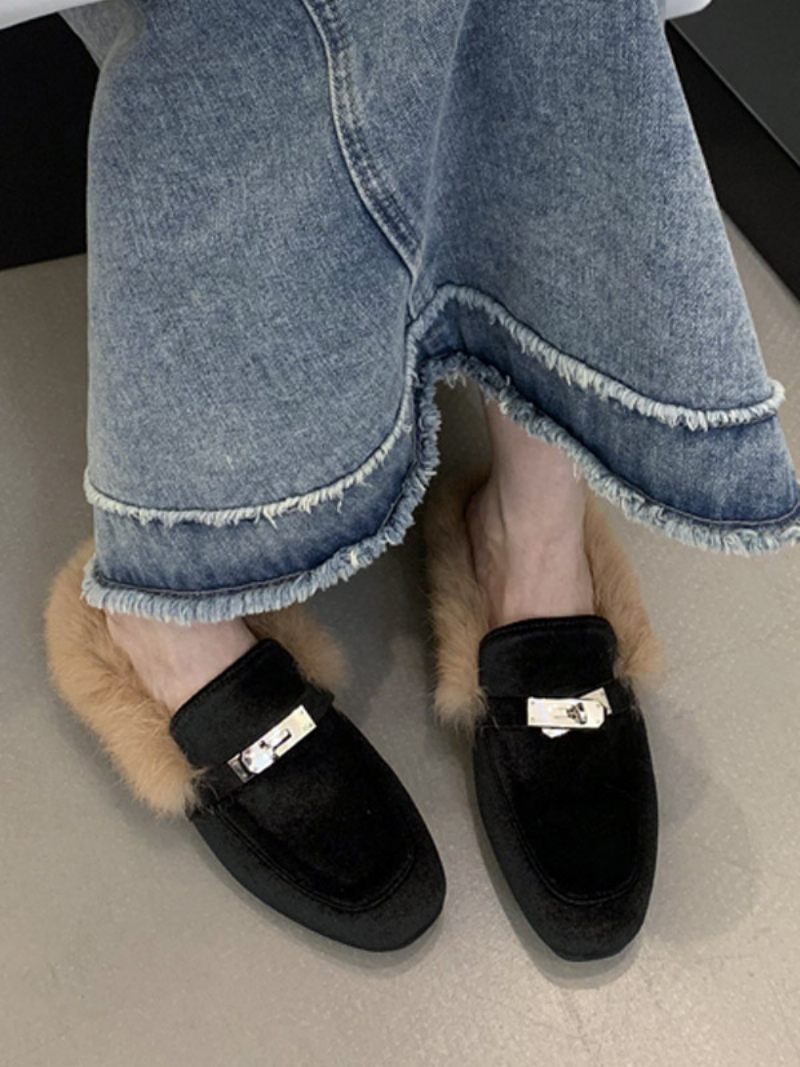 Mules Plates À Bride Arrière Avec Détails Métalliques Pour Femmes Dessus Micro-daim Noir - Noir