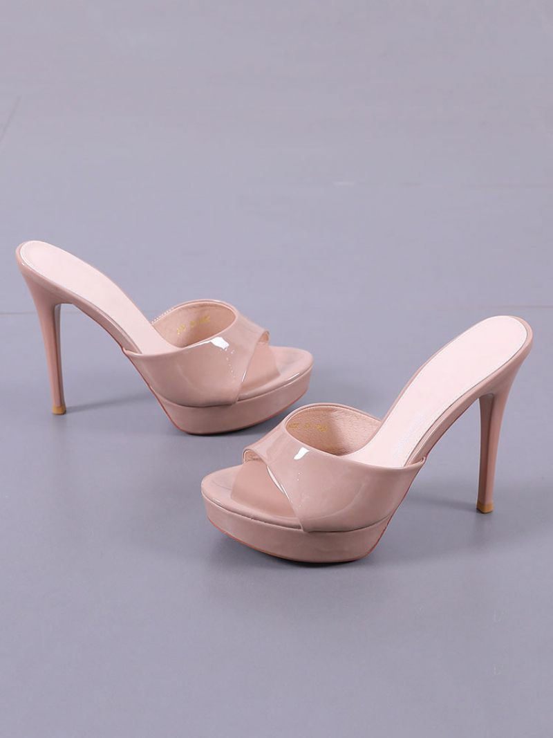 Pantoufles Pour Femmes Kaki Brevet Pu Peep Toe Talon Aiguille Slingbacks À Talons Sexy - Kaki