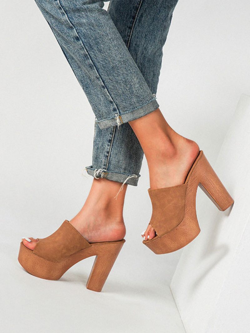 Sandales Pour Femmes Terry Slide Bout Ouvert Talon Épais À Talons Enfiler