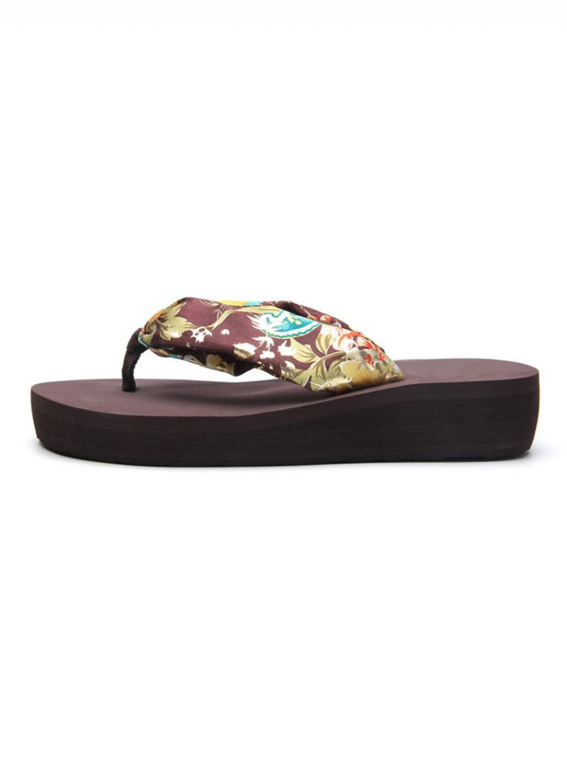 Sandales À Glissière Pour Femmes Bohème Pvc Supérieur Bout Ouvert Pantoufles Talons Compensés - Marron Café