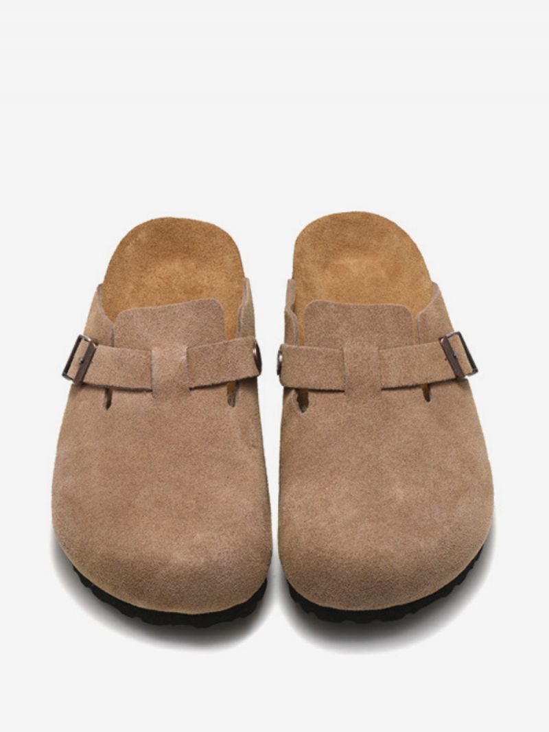 Sandales À Glissière Marron Café Cuir Vache Bout Rond Pour Femmes