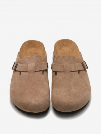 Sandales À Glissière Marron Café Cuir Vache Bout Rond Pour Femmes