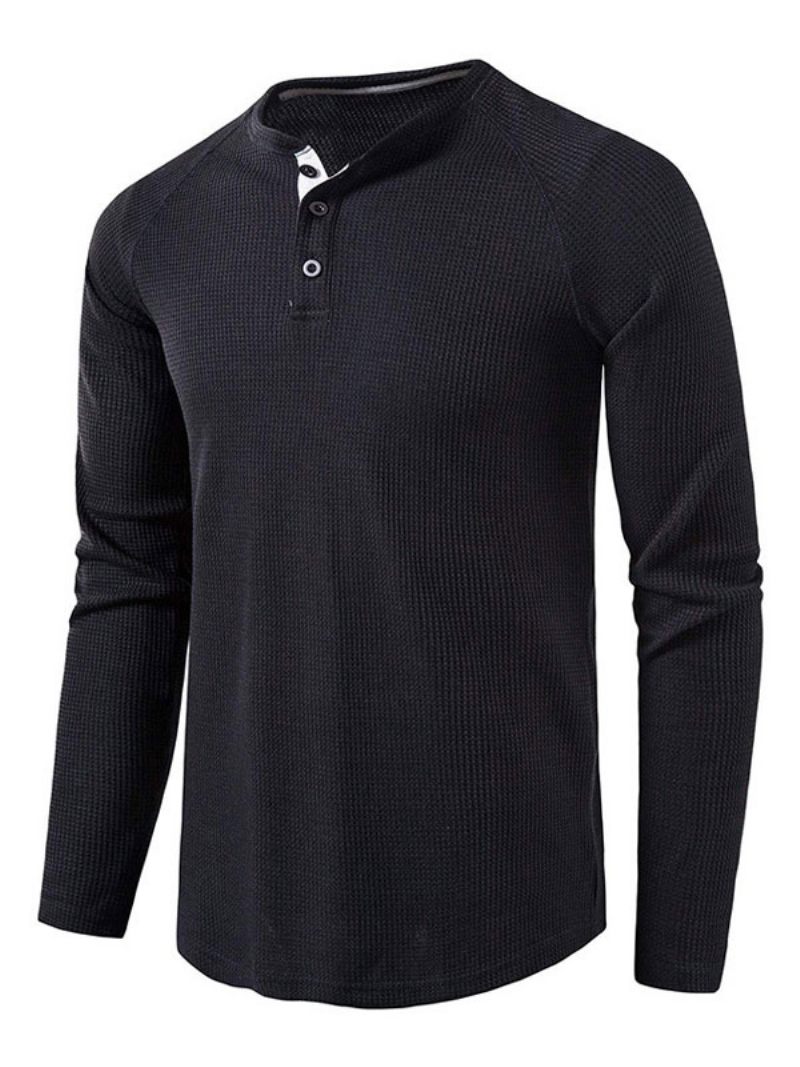 T-shirts Pour Hommes Décontractés À Col Bijou Et Manches Longues Surdimensionnées - Noir