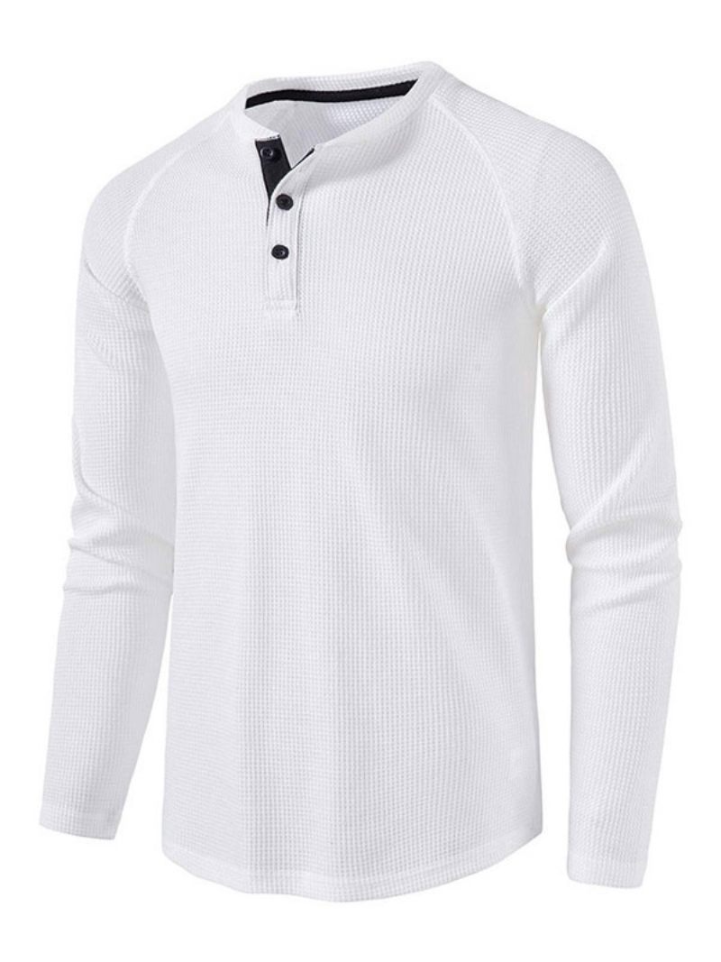T-shirts Pour Hommes Décontractés À Col Bijou Et Manches Longues Surdimensionnées - Blanc