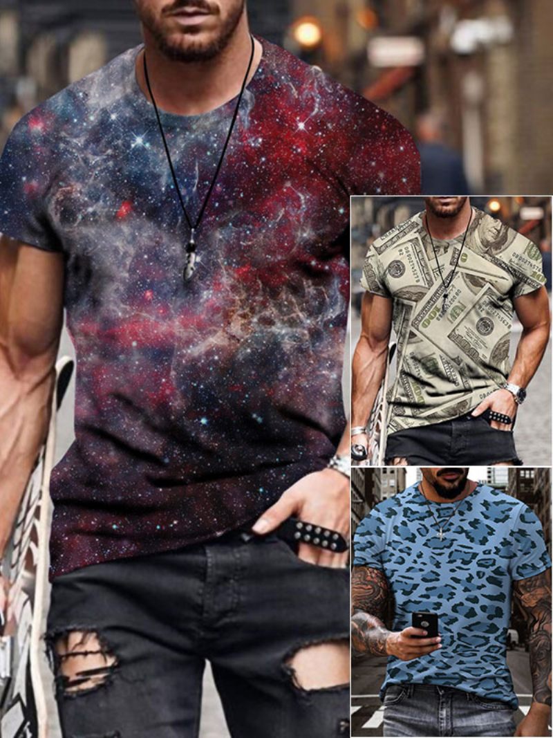 T-shirts Pour Hommes Décontractés Col Bijou Imprimé Manches Courtes